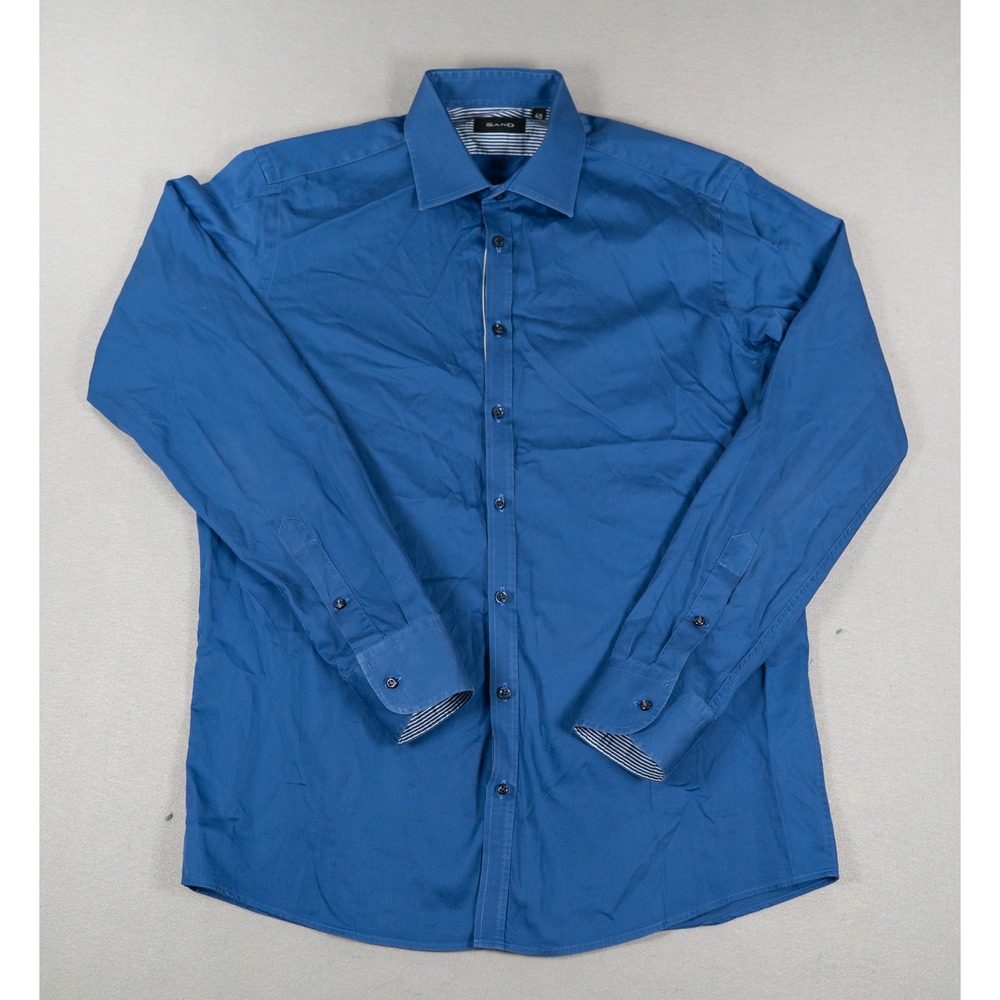Sand Copenhagen Mens Shirt 40 Long Sleeve Button Down Cotton Blue Striped Trim
